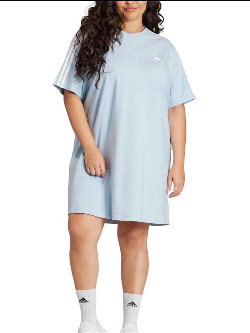 Adidas Essentials 3-Stripes Boyfriend T-Shirt Dress in Wonder Blue Size 3X